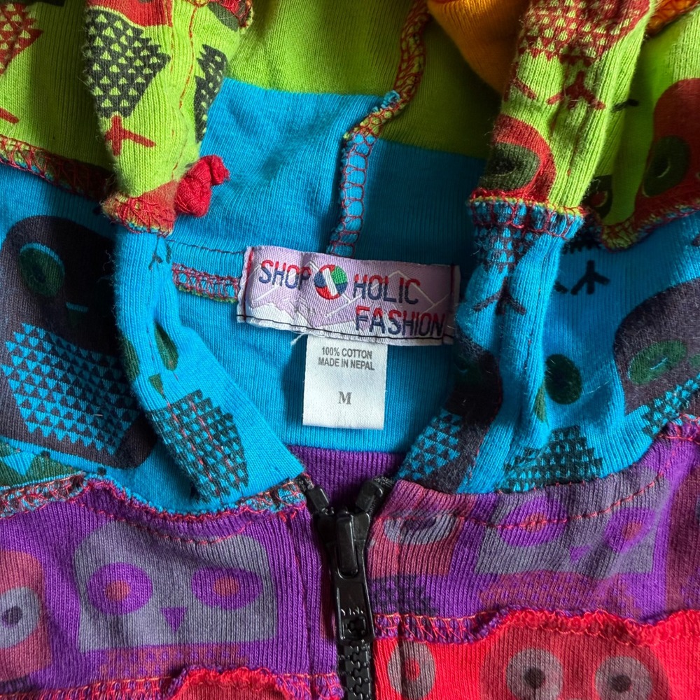 Boho Rainbow Owl Patchwork Hoodie Pixie Hood Hipp… - image 4